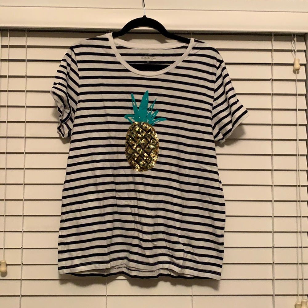 J. Crew blue striped w/ sequin pineapple T-shirt